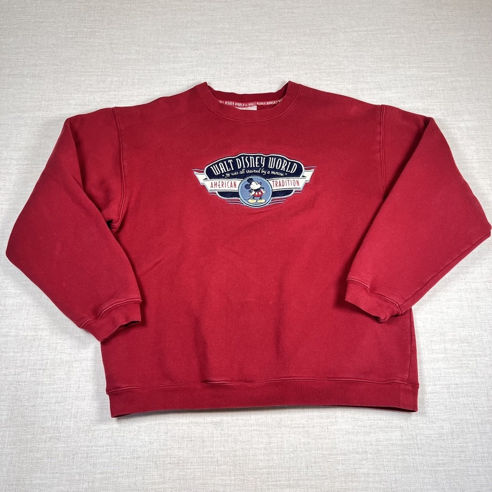 Walt Disney World Sweatshirt Large Maroon Mickey Pullover Embroidered